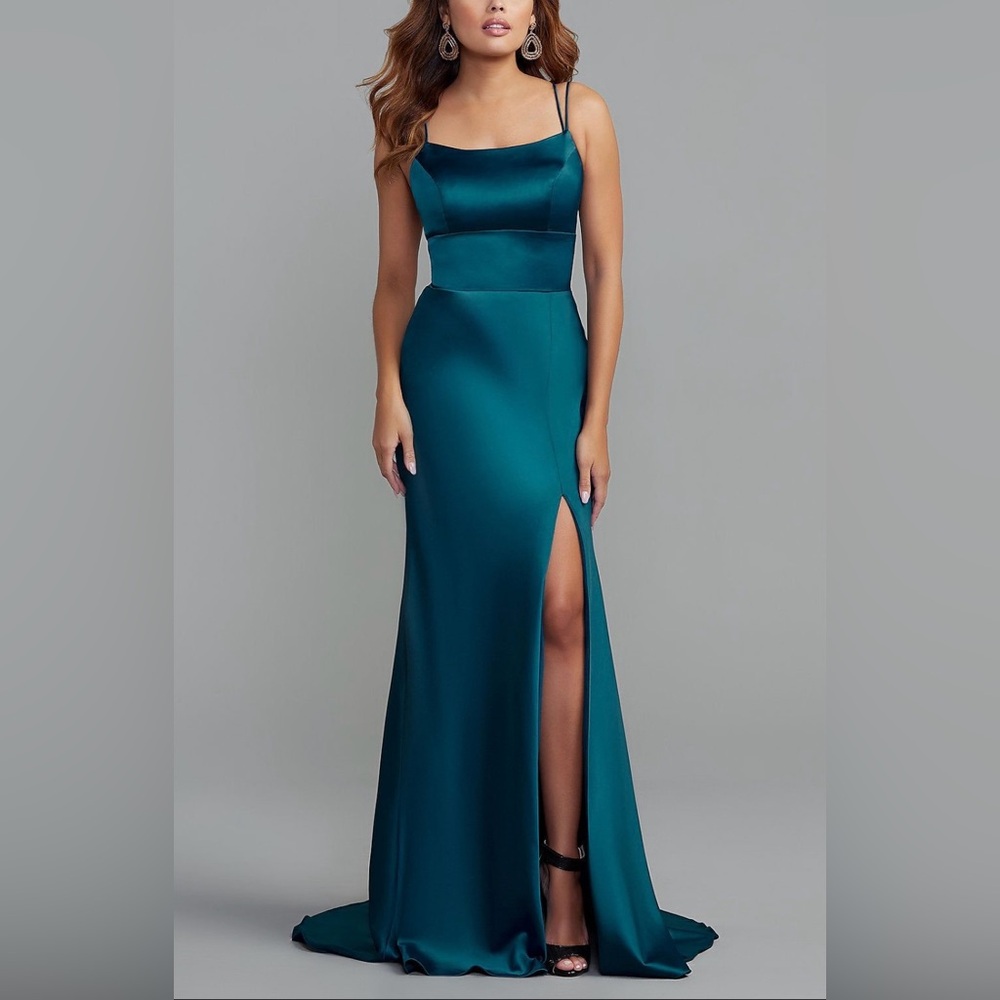 PromGirl Teal Satin Prom Dress